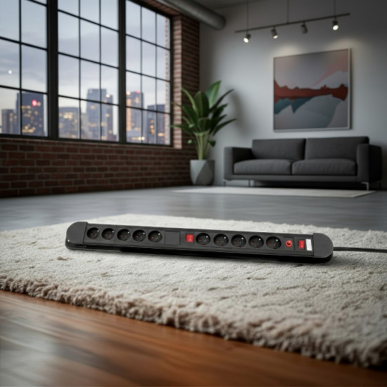 Listwa zasilająca 10 gniazd z 2 włącznikami Energy MCE10 zabezpieczenie i sygnalizacja przeciążenia 3680W