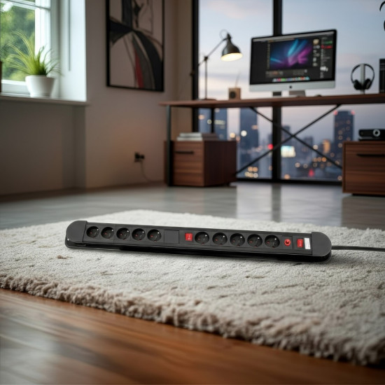 Listwa zasilająca 10 gniazd z 2 włącznikami Energy MCE10 zabezpieczenie i sygnalizacja przeciążenia 3680W