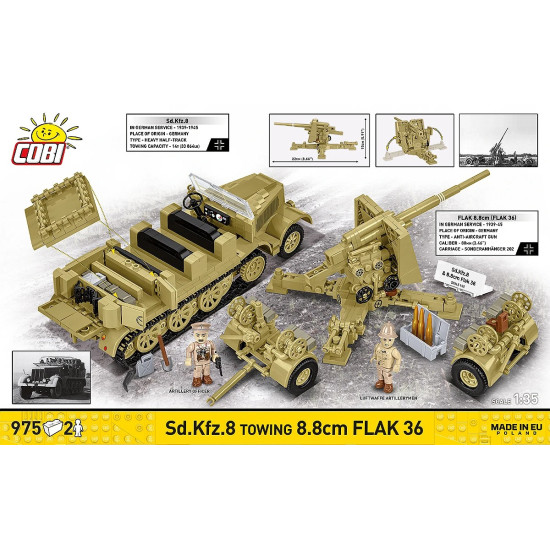 Klocki Sd.Kfz.8 Towing 8.8 cm Flak 36, 975 elementów