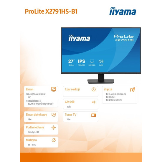 Monitor 27 cali X2791HS-B1 IPS, HDMI, DP, 120Hz,1500:1