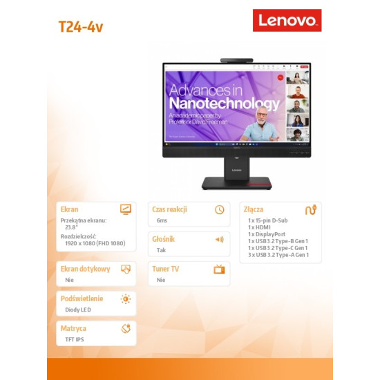 Monitor 23.8 cala ThinkVision T24-4v 64B6MAT1EU