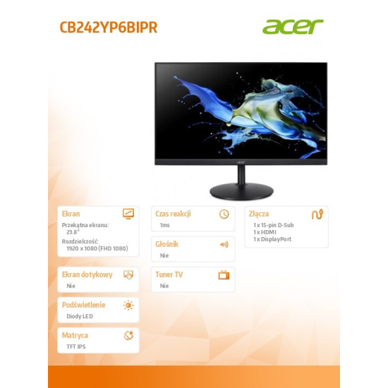 Monitor 23.8 cala CB242YP6BIPR IPS 144Hz HDMI DP VGA