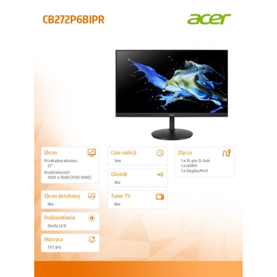 Monitor 27 cali CB272P6BIPR IPS 144Hz HDMI DP VGA
