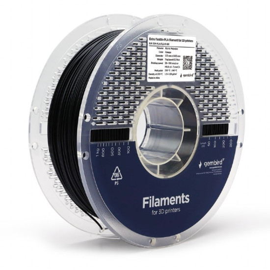 Filament PLA ekstra elastyczny, 1,75 mm, 1 kg, czarny