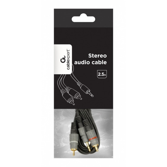 Kabel stereo minijack 3.5mm na 2*RCA 2.5m pozłacane złącza