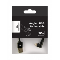 Kabel USB - do 8 pin kątowy w oplocie tekstylnym, 0.2m, czarny