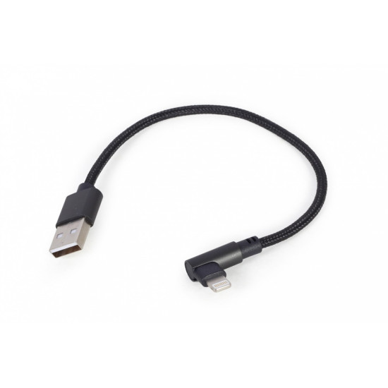 Kabel USB - do 8 pin kątowy w oplocie tekstylnym, 0.2m, czarny
