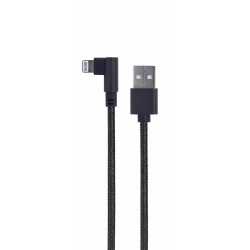 Kabel USB - do 8 pin kątowy w oplocie tekstylnym, 0.2m, czarny