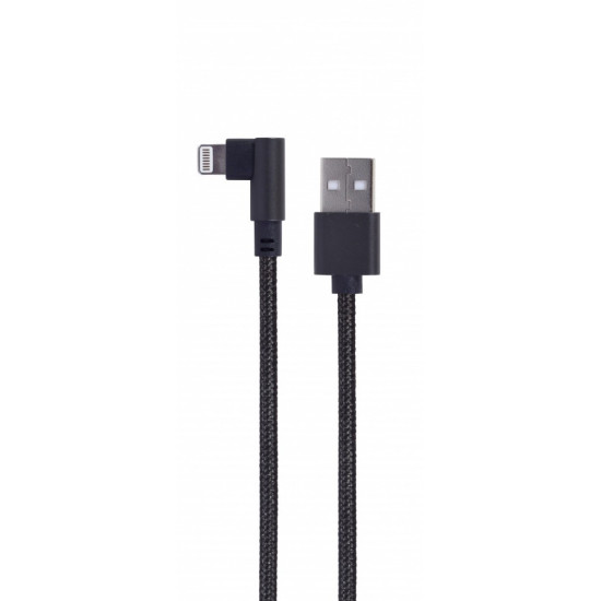 Kabel USB - do 8 pin kątowy w oplocie tekstylnym, 0.2m, czarny