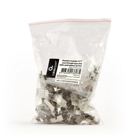 Wtyk modułowy przelotowy ekranowany CAT7 15u złocony CAT7 15u złocony, 50 szt. w opakowaniu 