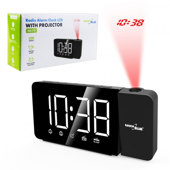 Radiobudzik cyfrowy LED GB172 radio FM, alarm, zegar 12/24, zasilanie USB 5V DC, CR2032 