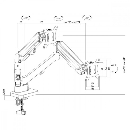 Uchwyt na 2 monitory 2-10 kg MC-134 17-32 cale 