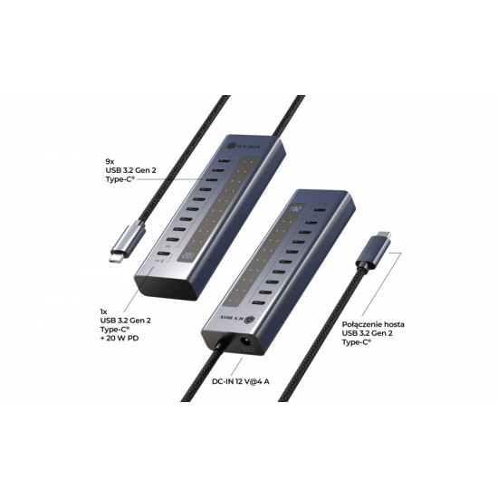 HUB IB-HUB1450-C31 10 x USB TYPE-C Gen 2 z zasilaczem 