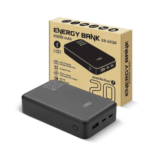 Powerbank 20 000 MAH 2X USB-C 1X USB 20W QC4.0 wyświetlacz LCD