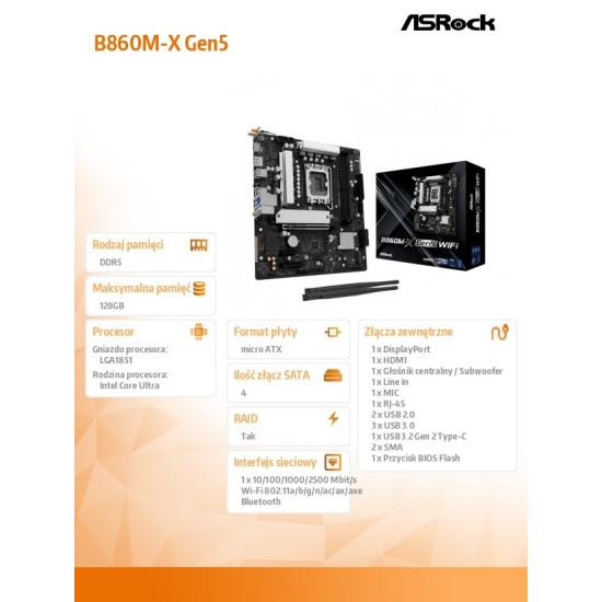 Płyta główna B860M-X GEN5 Wi-Fi s1851 2DDR5 mATX 