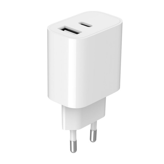 Ładowarka uniwersalna USB 2-portowa (A+C), 2.4 A, biała