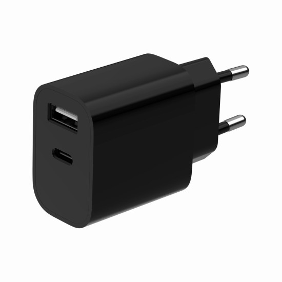 Ładowarka uniwersalna USB 2-portowa (A+C), 2.4 A, czarna