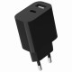 Ładowarka uniwersalna USB 2-portowa (A+C), 2.4 A, czarna