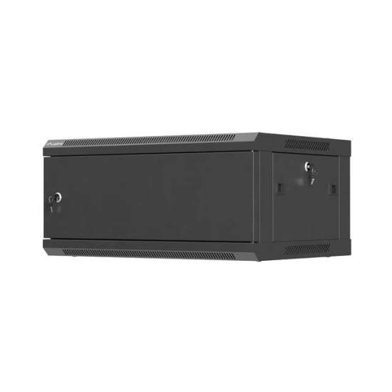 Szafa instalacyjna rack wisząca 19 cali 4U 600x450 czarna drzwi metalowe (flat pack) 