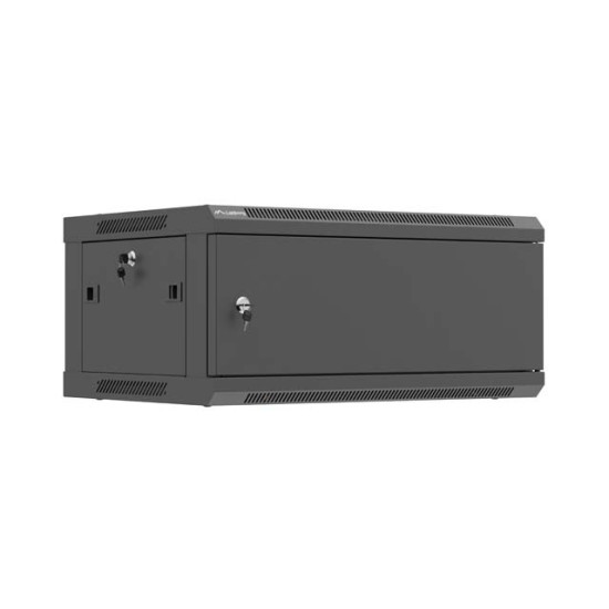 Szafa instalacyjna rack wisząca 19 cali 4U 600x450 czarna drzwi metalowe (flat pack) 