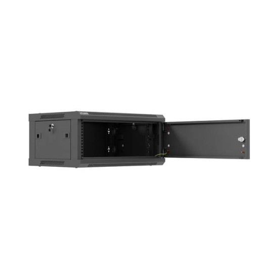 Szafa instalacyjna rack wisząca 19 cali 4U 600x450 czarna drzwi metalowe (flat pack) 