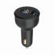 Szybka ładowarka samochodowa 2xUSB-A+C, Type-C (PD), LCD, 65W, czarna
