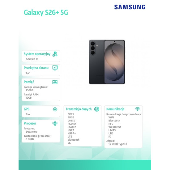 Smartfon Galaxy S26+ 5G 12/256GB DualSIM czarny