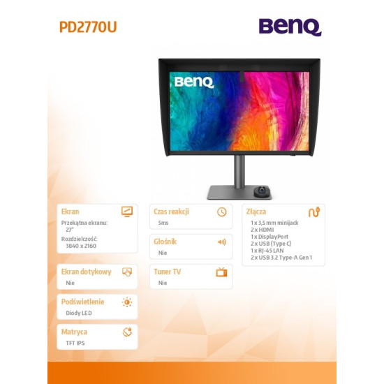 Monitor 27 cali PD2770U LED IPS/60Hz/5ms/pivot 