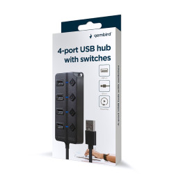 HUB 4-portowy USB 2.0 z przełącznikami, czarny 