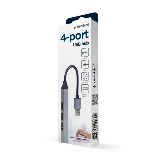 HUB USB 4-Porty (USB3 x 1, USB2 x 3), srebrny 