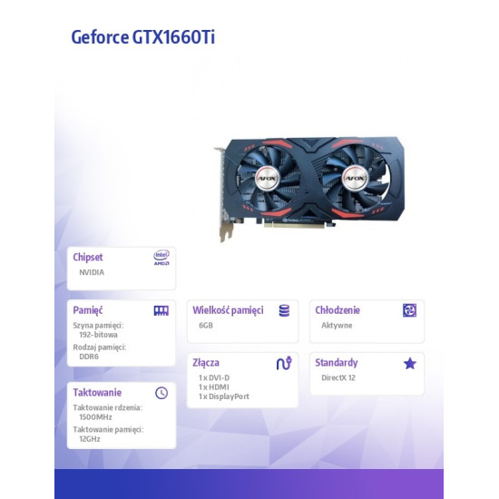 Karta graficzna - Geforce GTX1660Ti 6GB GDDR6 DP DVI HDMI ATX Dual Fan 