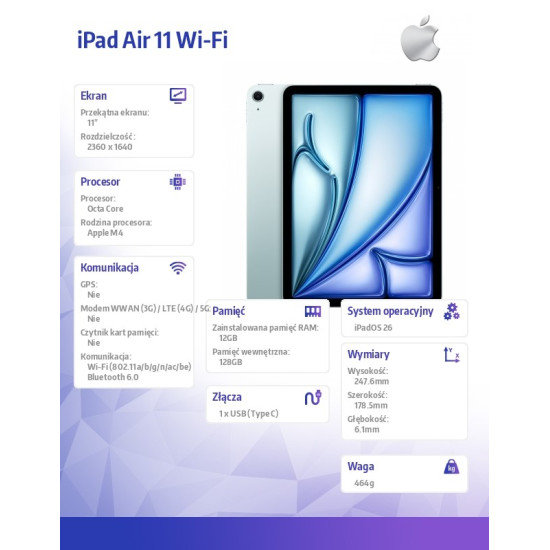 iPad Air 11 cali WiFi 128GB Niebieski