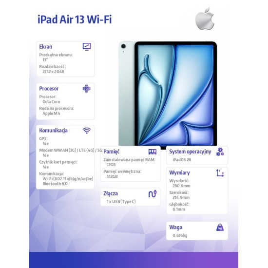 iPad Air 13 cali Wi-Fi 512GB Niebieski