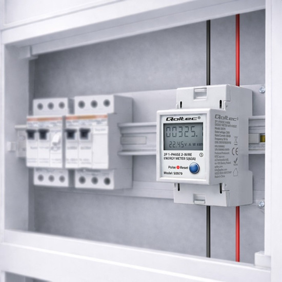 Jednofazowy elektroniczny licznik zużycia energii na szynę DIN | RESET | licznik okresowy i stały | 230V | 60A | LCD | LED | 2P 