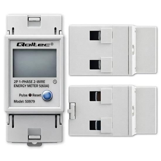 Jednofazowy elektroniczny licznik zużycia energii na szynę DIN | RESET | licznik okresowy i stały | 230V | 60A | LCD | LED | 2P 