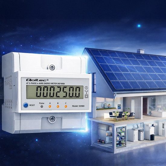 Trójfazowy elektroniczny licznik z resetem | miernik zużycia energii na szynę DIN | 400V | 100A | LCD | LED | 4P 