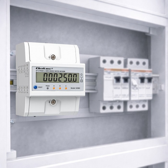 Trójfazowy elektroniczny licznik z resetem | miernik zużycia energii na szynę DIN | 400V | 100A | LCD | LED | 4P 