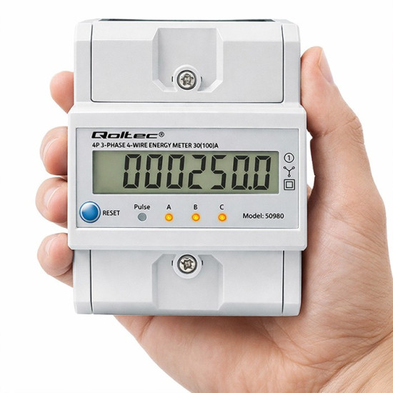 Trójfazowy elektroniczny licznik z resetem | miernik zużycia energii na szynę DIN | 400V | 100A | LCD | LED | 4P 