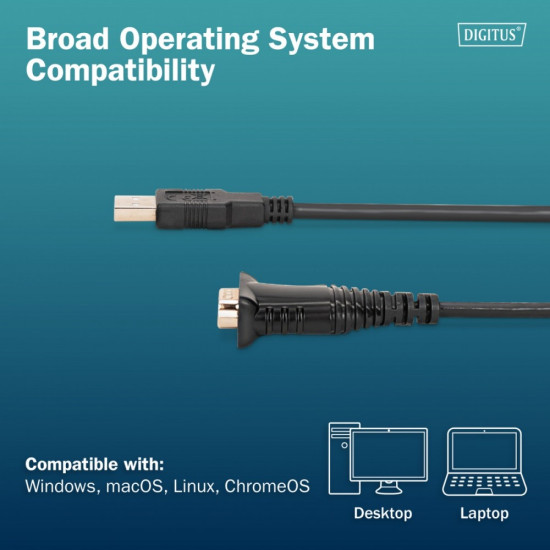 Kabel adapter USB 2.0 - DB9 RS232 M/Ż, chipset FTDI (FT232RNL), PVC, czarny, 1.8 m