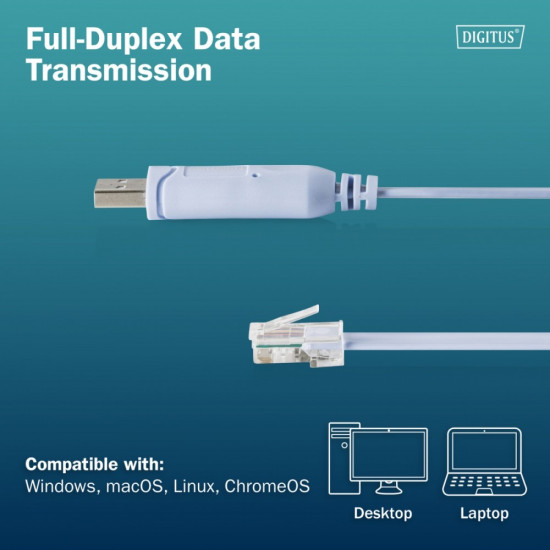 Kabel adapter do konsoli USB-A 2.0 męski do RJ45 | Chipset FTDI (FT232RNL) | jasnoniebieski | 1.8m