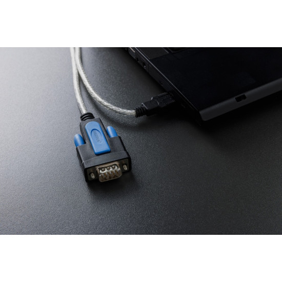 Kabel adapter USB 2.0 do RS232 (DB9) | Chipset FTDI (FT232RNL) | PVC, transparentny | Mocowanie na śruby | 1.8m