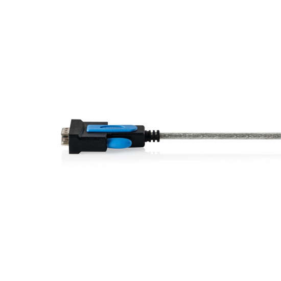 Kabel adapter USB 2.0 do RS232 (DB9) | Chipset FTDI (FT232RNL) | PVC, transparentny | Mocowanie na śruby | 1.8m