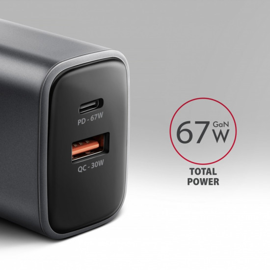 Ładowarka sieciowa ACU-PQ67 PD&QC 67W 2-port GaN, USB-A + USB-C