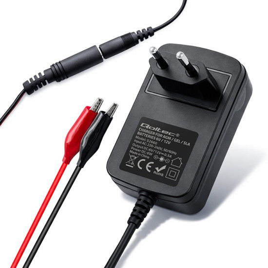 Ładowarka do akumulatora AGM GEL STD | Prostownik 6V/12V | 6W |  5.5x2.1 | kabel 1.8m 