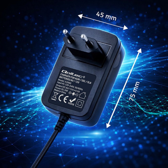 Ładowarka do akumulatora AGM GEL STD | Prostownik 6V/12V | 6W |  5.5x2.1 | kabel 1.8m 