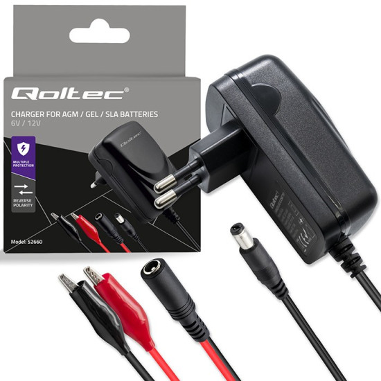 Ładowarka do akumulatora AGM GEL STD | Prostownik 6V/12V | 6W |  5.5x2.1 | kabel 1.8m 