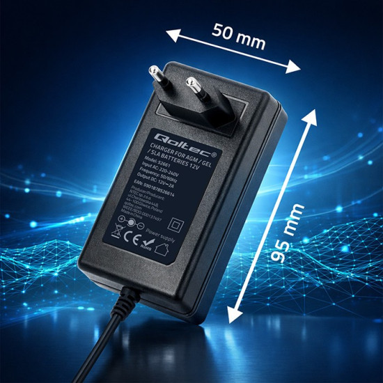 Ładowarka do akumulatora AGM GEL | Prostownik 12V | 2A | 24W |   5.5x2.1 | kabel 1.8m 