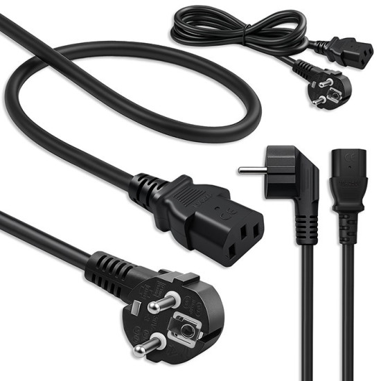 Kabel zasilający | wtyczka kątowa SCHUKO CEE 7/7 (E/F) | IEC C13 | 3x0.75mm2 | czysta miedź Cu | 1.8m 
