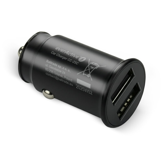 Ładowarka samochodowa CC-25C 2XUSB 12W + kabel USB-C 