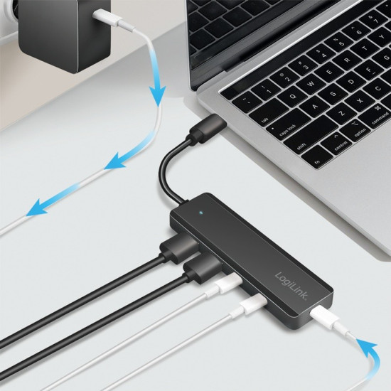 Hub USB-C, 4-porty 2x USB-A,2xUSB-C, czarny 